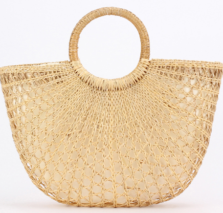 Colorful Tassel Yarn Ball Straw Woven Beach Bag