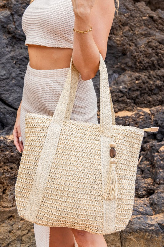 Woven Straw Carryall Tote Bag – Large Everyday Beach & Market Bag