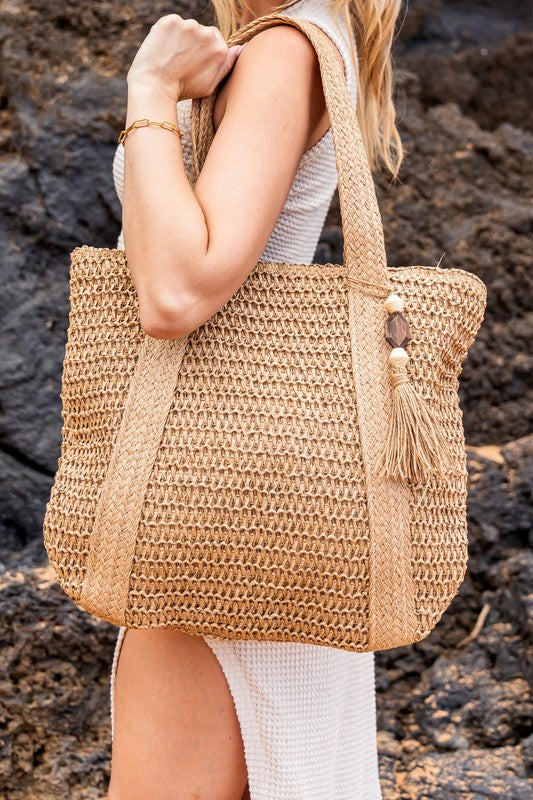 Woven Straw Carryall Tote Bag – Large Everyday Beach & Market Bag