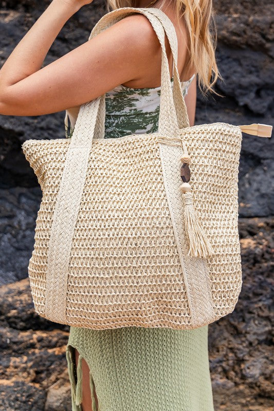 Woven Straw Carryall Tote Bag – Large Everyday Beach & Market Bag