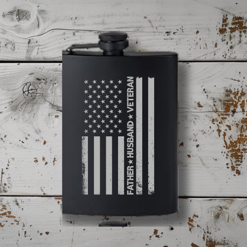 Engraved 8 oz Black Powder-Coated Flask – Funny, Patriotic, Sports & Themed Designs