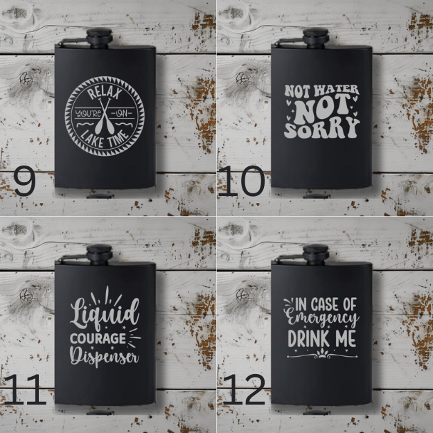 Engraved 8 oz Black Powder-Coated Flask – Funny, Patriotic, Sports & Themed Designs