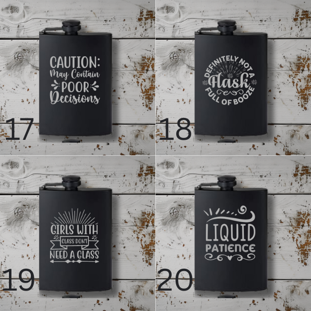 Engraved 8 oz Black Powder-Coated Flask – Funny, Patriotic, Sports & Themed Designs