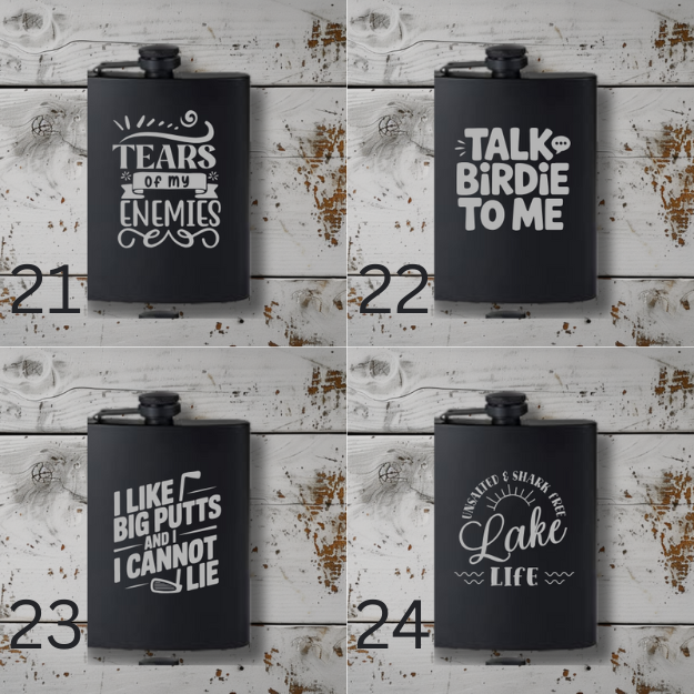 Engraved 8 oz Black Powder-Coated Flask – Funny, Patriotic, Sports & Themed Designs