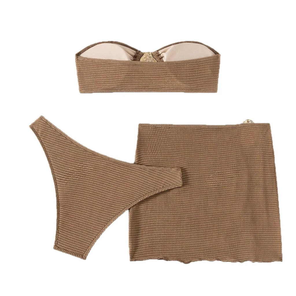 Women's 3-Piece Split Swimsuit Skirted Bikini for Hot Spring Vacation Beach