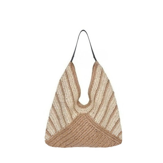 Striped Hobo Shoulder Tote – Versatile Women's Woven Bag, New Hollow-Out Straw Purse