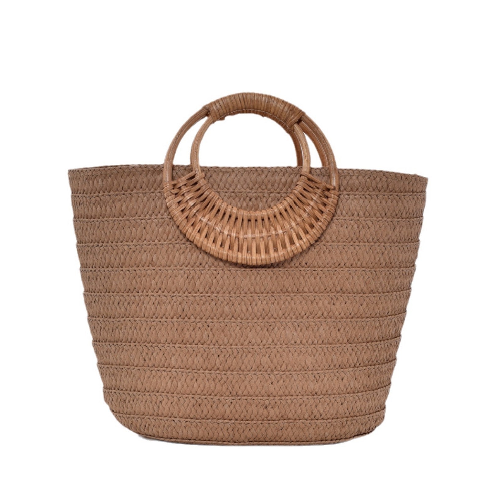 Straw Weave Round Handle Tote Bag - Large Capacity Women's Summer Beach Bag