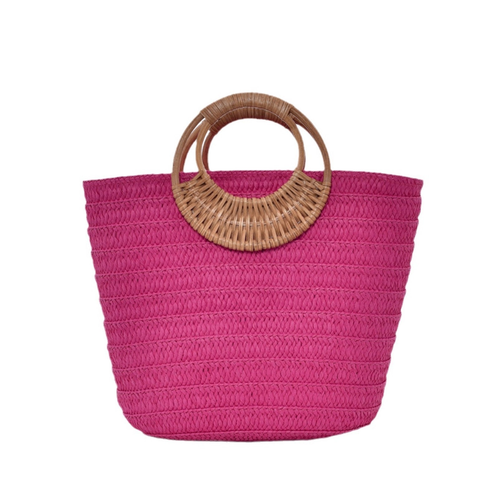 Straw Weave Round Handle Tote Bag - Large Capacity Women's Summer Beach Bag