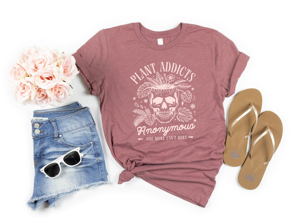 Funny Plant Addicts Anonymous T-Shirt | Botanical Skull Tee