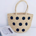 Raffia Black Polka Dot Embroidered Bag – Woven Shoulder Strap Large Summer Bucket Purse