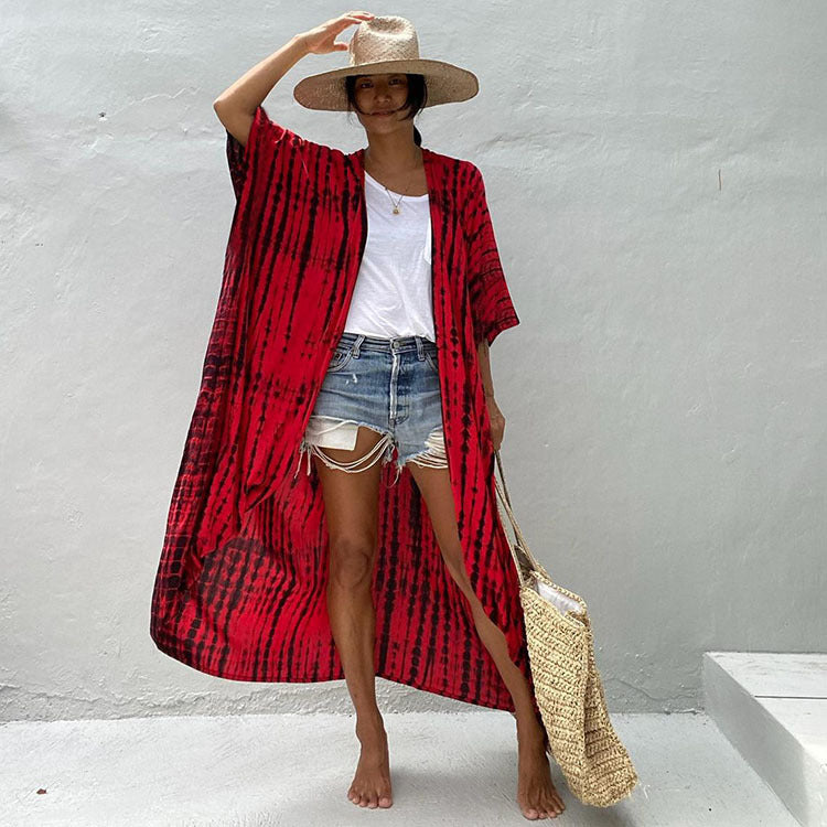 Women¡¯s Rayon Tie-Dye Beach Cover-Up ¨C Vacation Bikini Kimono, Sun Protection Swimsuit Outerwear