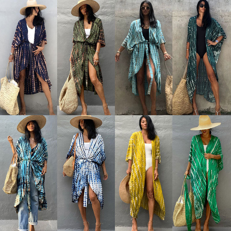 Women¡¯s Rayon Tie-Dye Beach Cover-Up ¨C Vacation Bikini Kimono, Sun Protection Swimsuit Outerwear