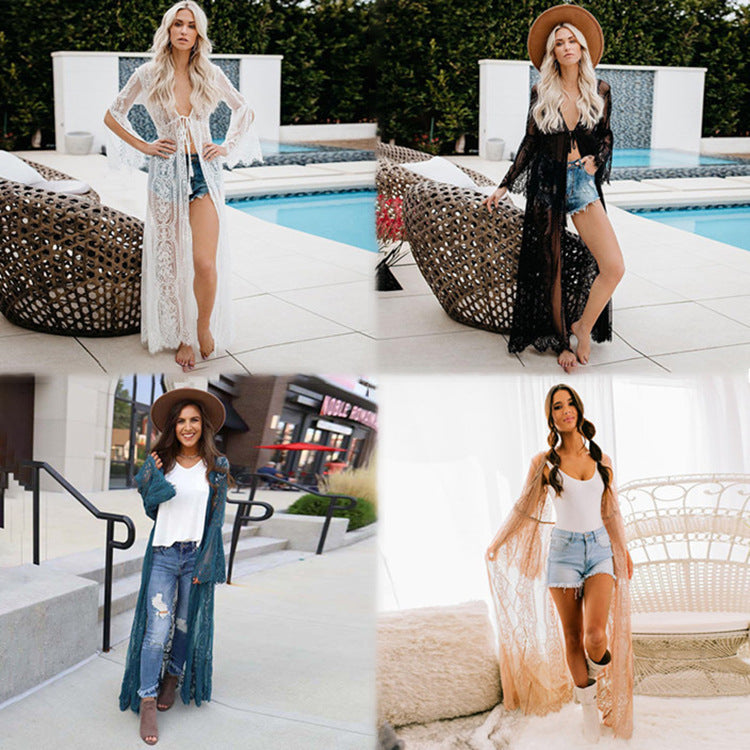 Bikini Cover-Up Lace Cardigan ¨C Hot Spring Swimsuit Outerwear, Beach Vacation Sun Protection Kimono