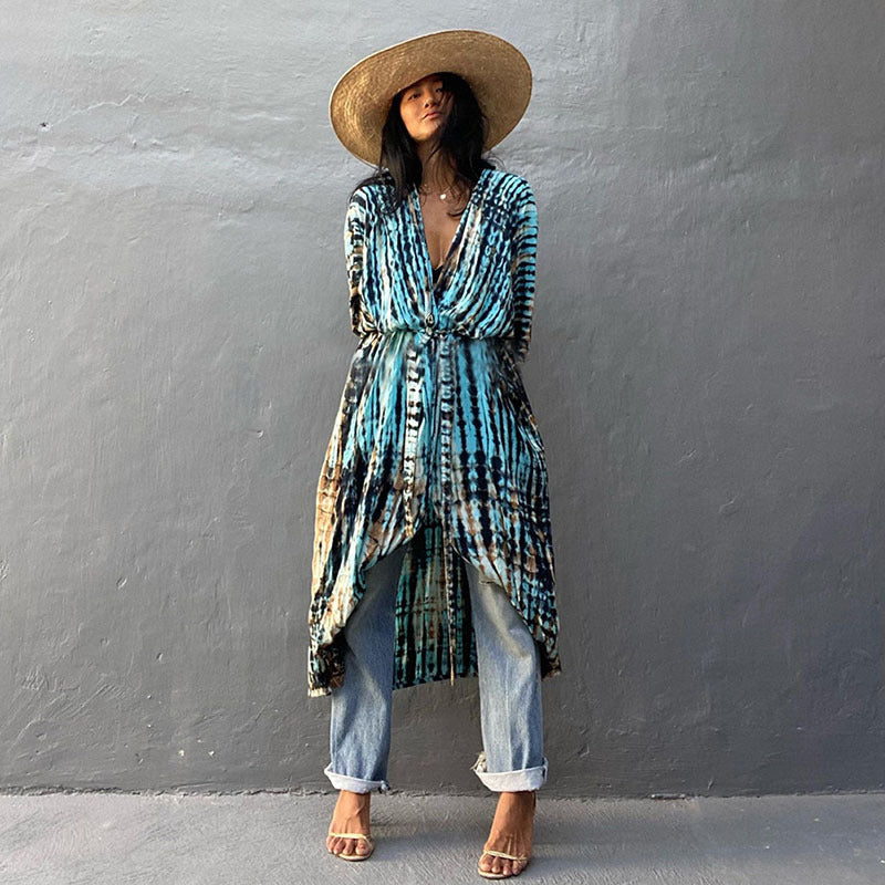 Women¡¯s Rayon Tie-Dye Beach Cover-Up ¨C Vacation Bikini Kimono, Sun Protection Swimsuit Outerwear