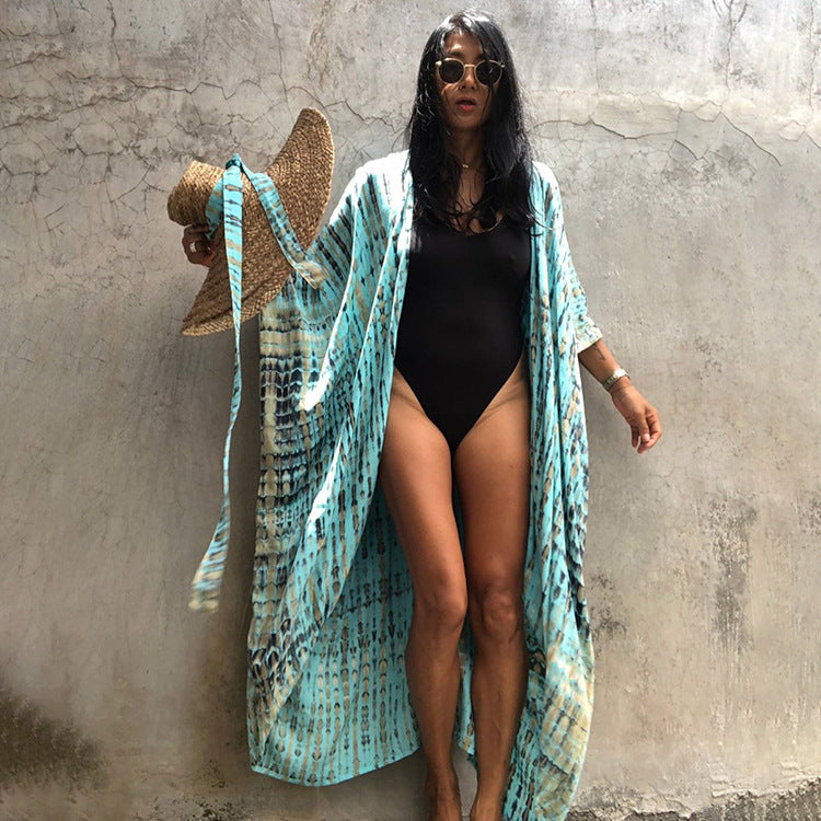 Women¡¯s Rayon Tie-Dye Beach Cover-Up ¨C Vacation Bikini Kimono, Sun Protection Swimsuit Outerwear