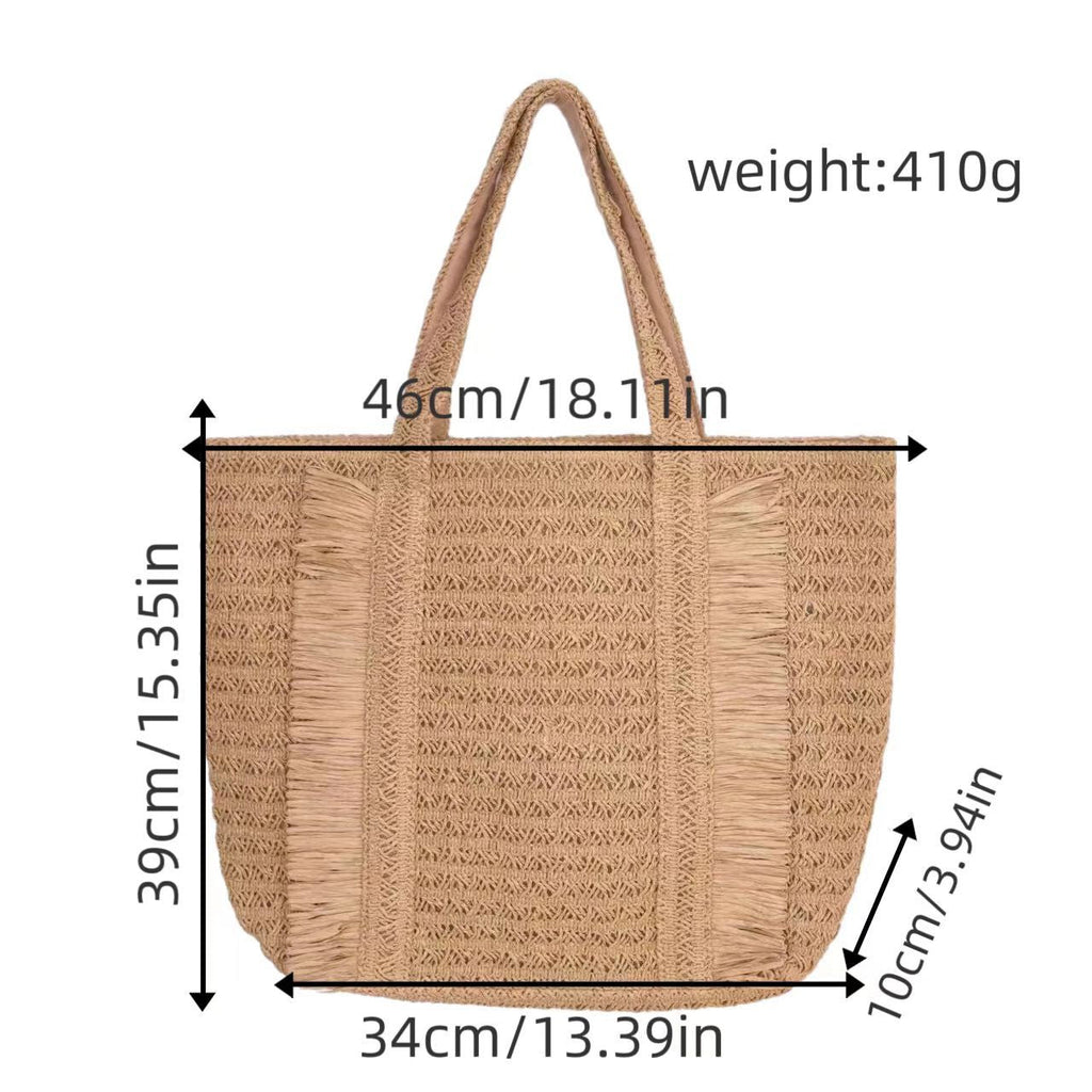 Handwoven Straw Beach Tote – Women’s Vacation Shoulder Bag, Large Capacity Woven Purse