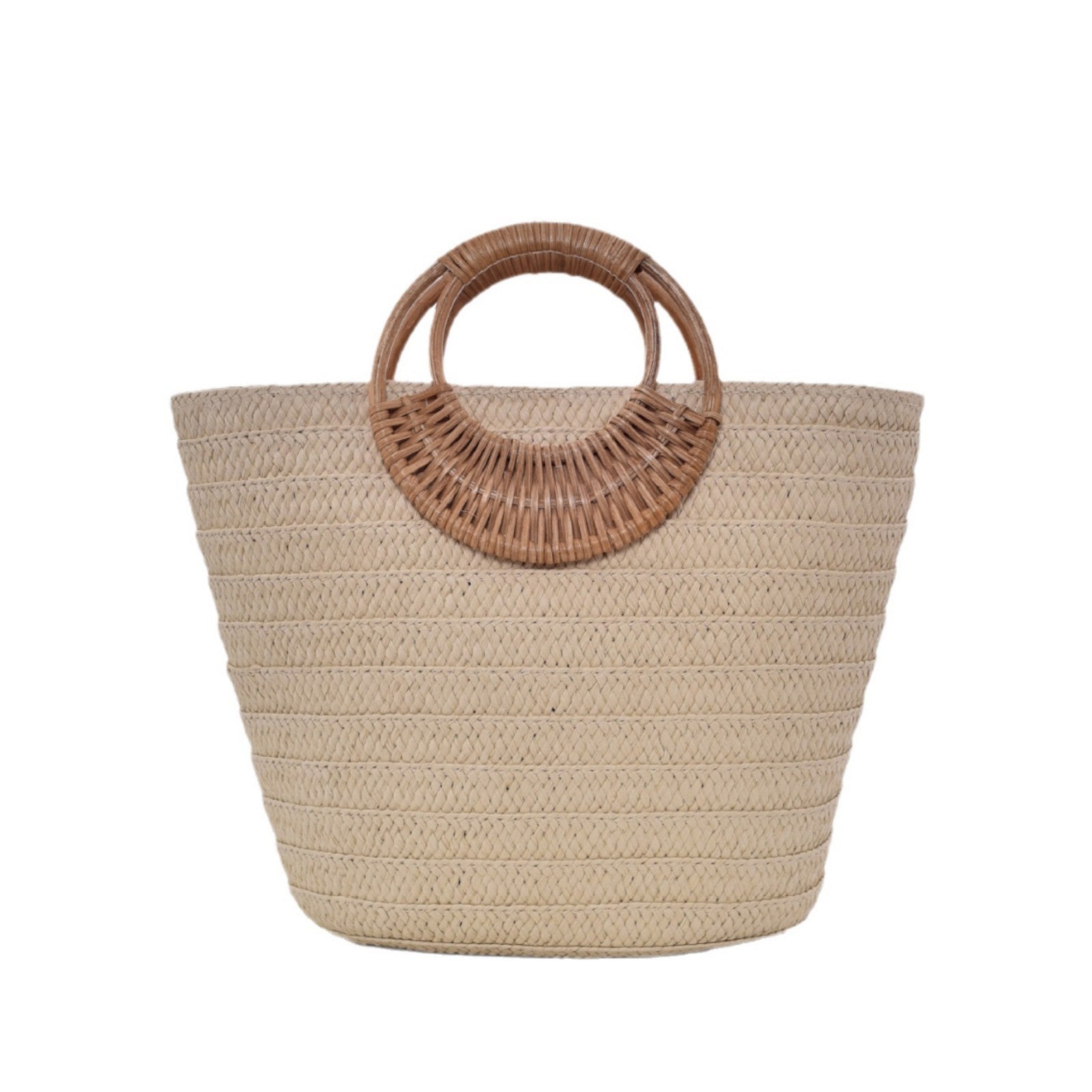 Straw Weave Round Handle Tote Bag - Large Capacity Women's Summer Beach Bag