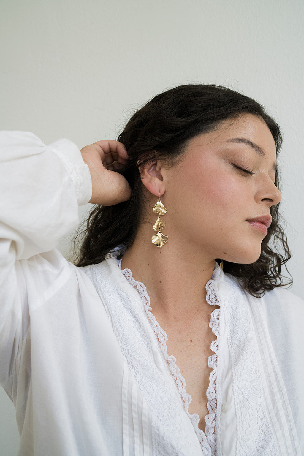 Sayuri Ginkgo Leaf Triple Drop Statement Earring